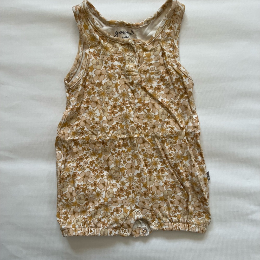 Goumi Yellow Floral Sleeveless Baby One-Piece